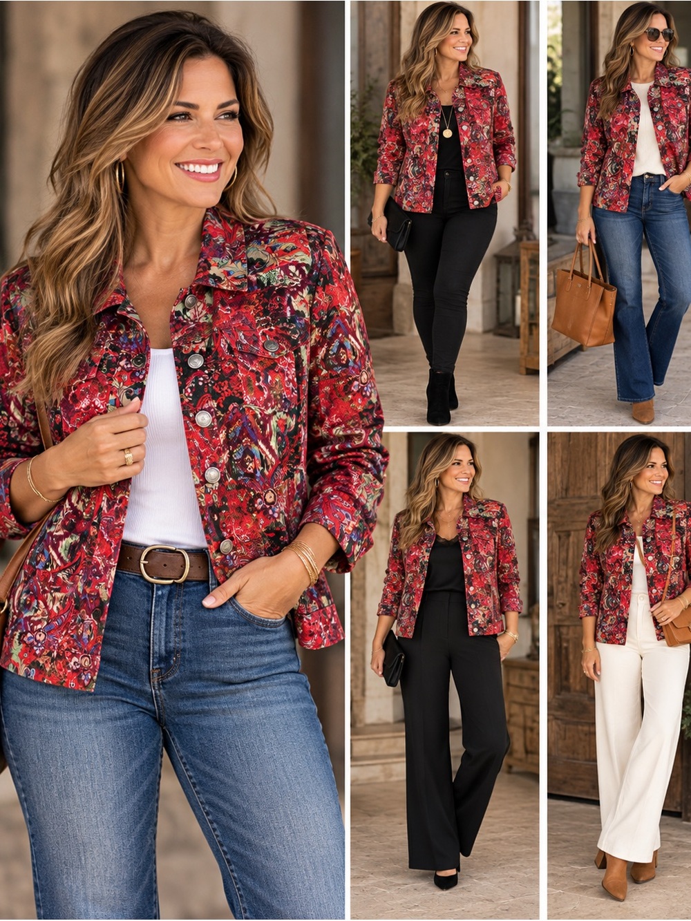 Christopher & Banks Red Floral Jean Jacket